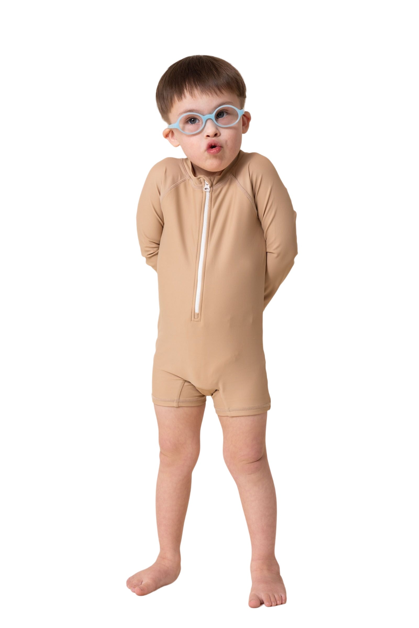 Boy's Zip Up Rashguard | Brown/white