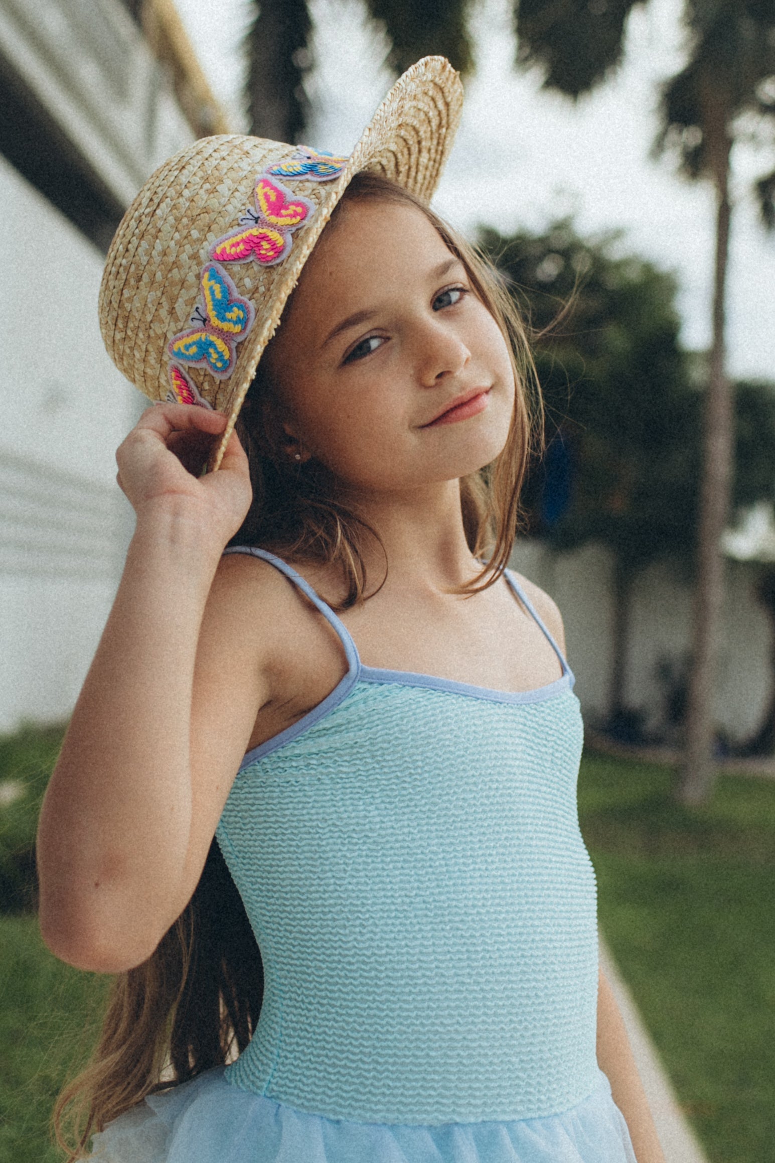 Explorer Sun Hat  Pink Blue Butterflies