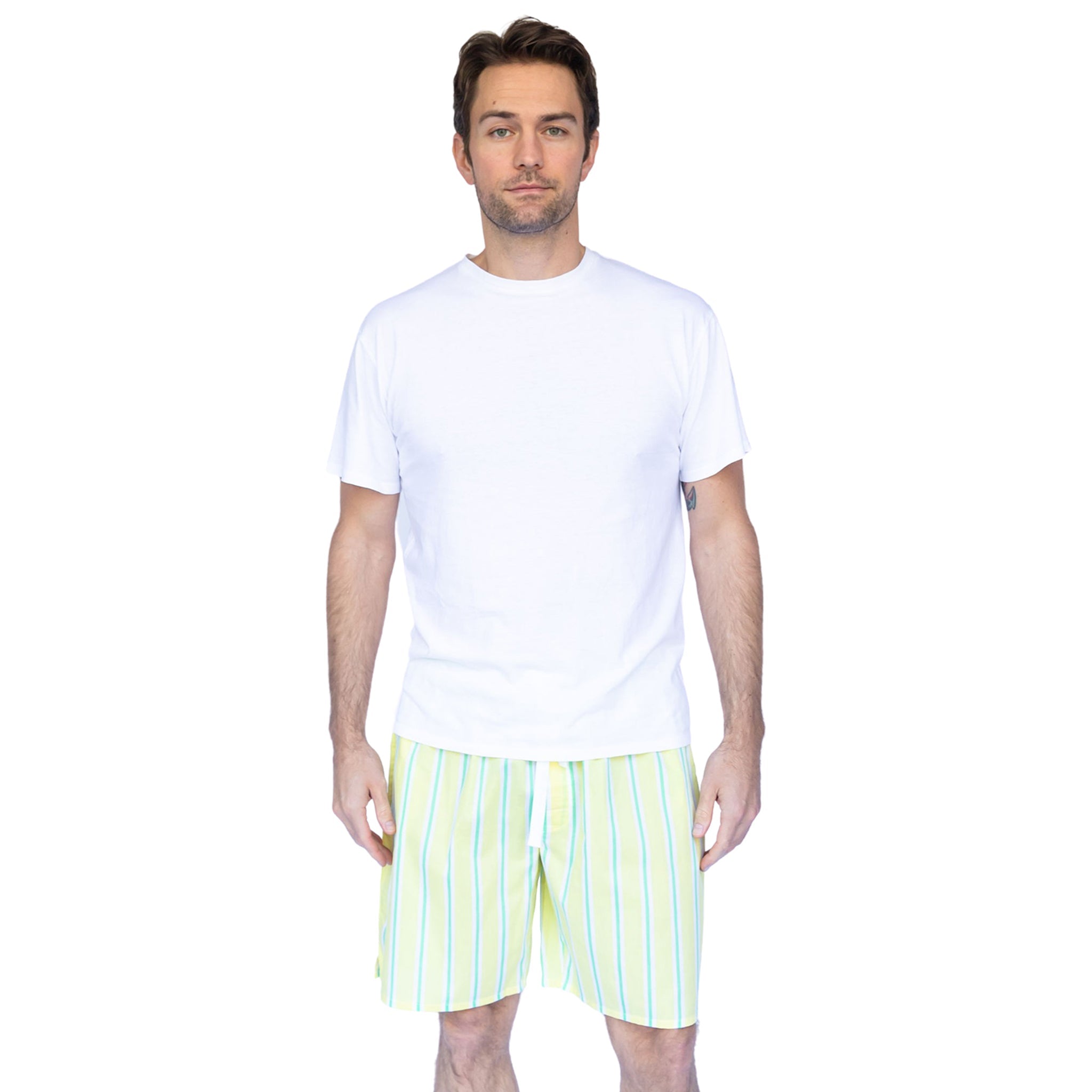 Men's Andy Cohen Yellow + Green Stripe Sleep Shorts