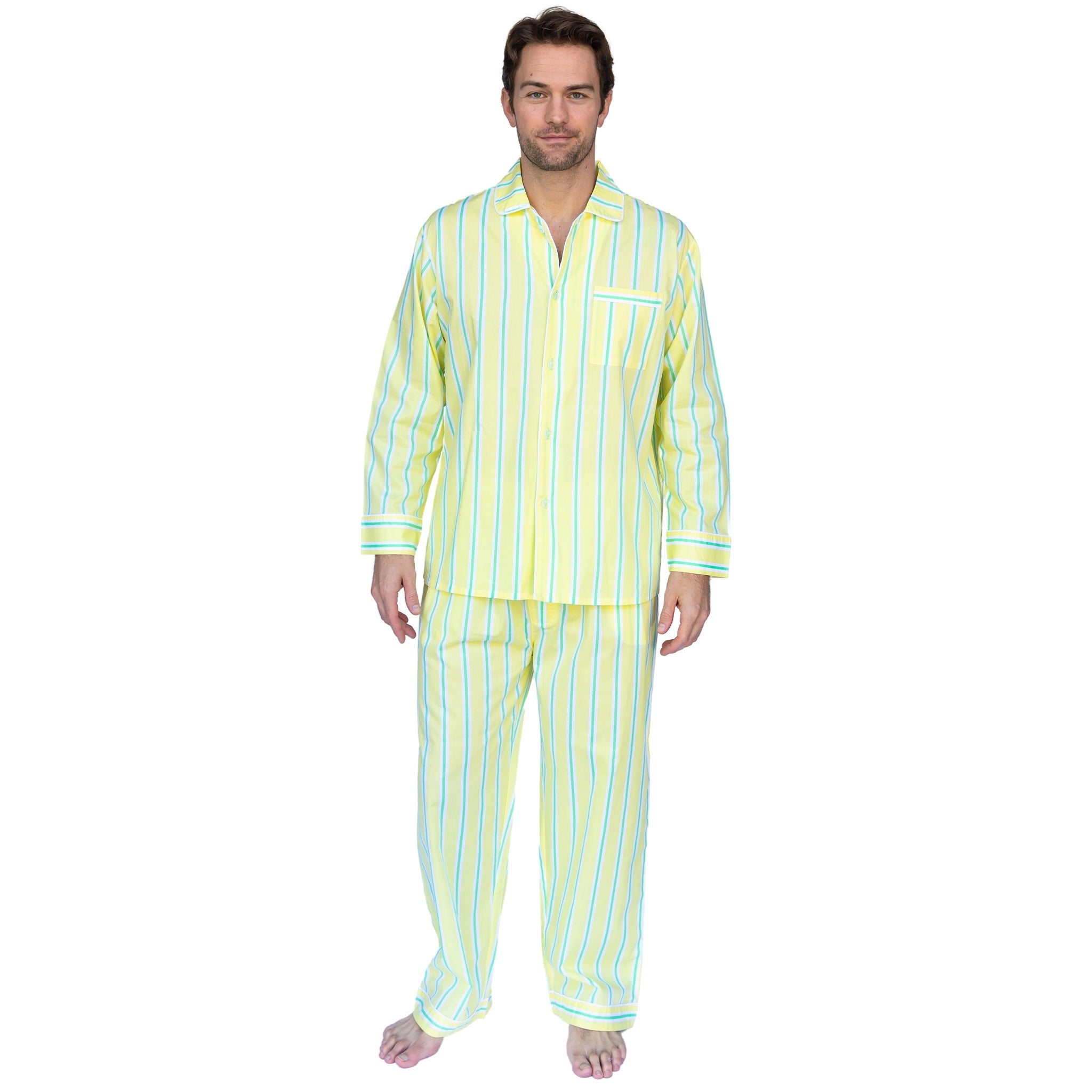 Men's Andy Cohen Yellow + Green Stripe Pj Pant Set