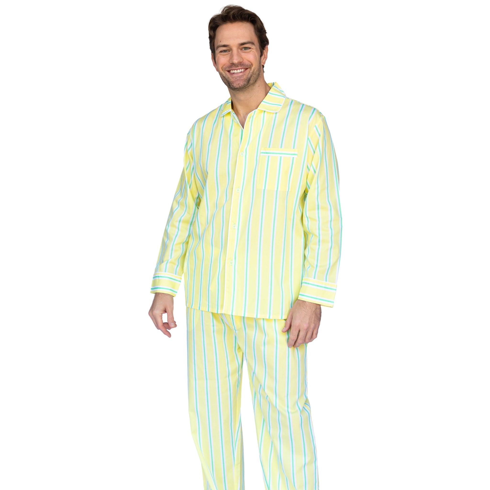 Men's Andy Cohen Yellow + Green Stripe Pj Pant Set