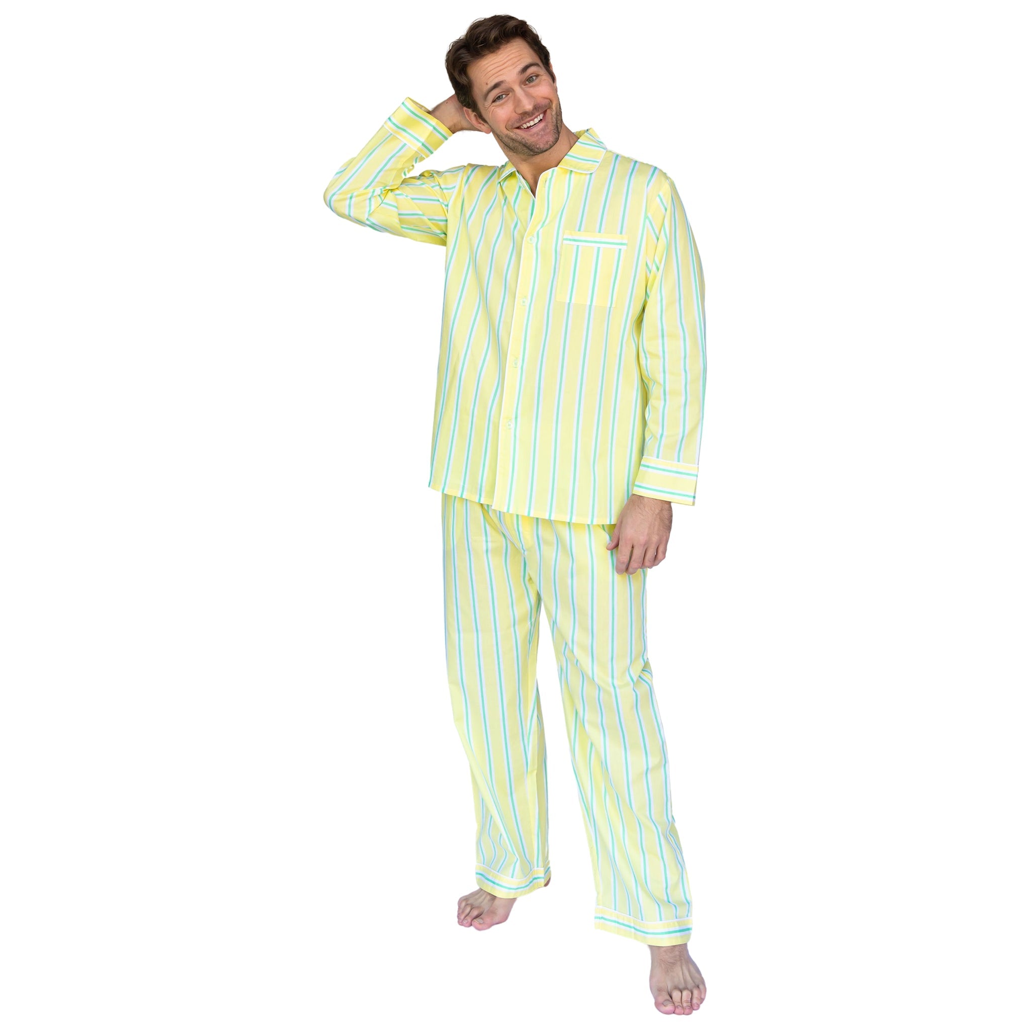 Men's Andy Cohen Yellow + Green Stripe Pj Pant Set