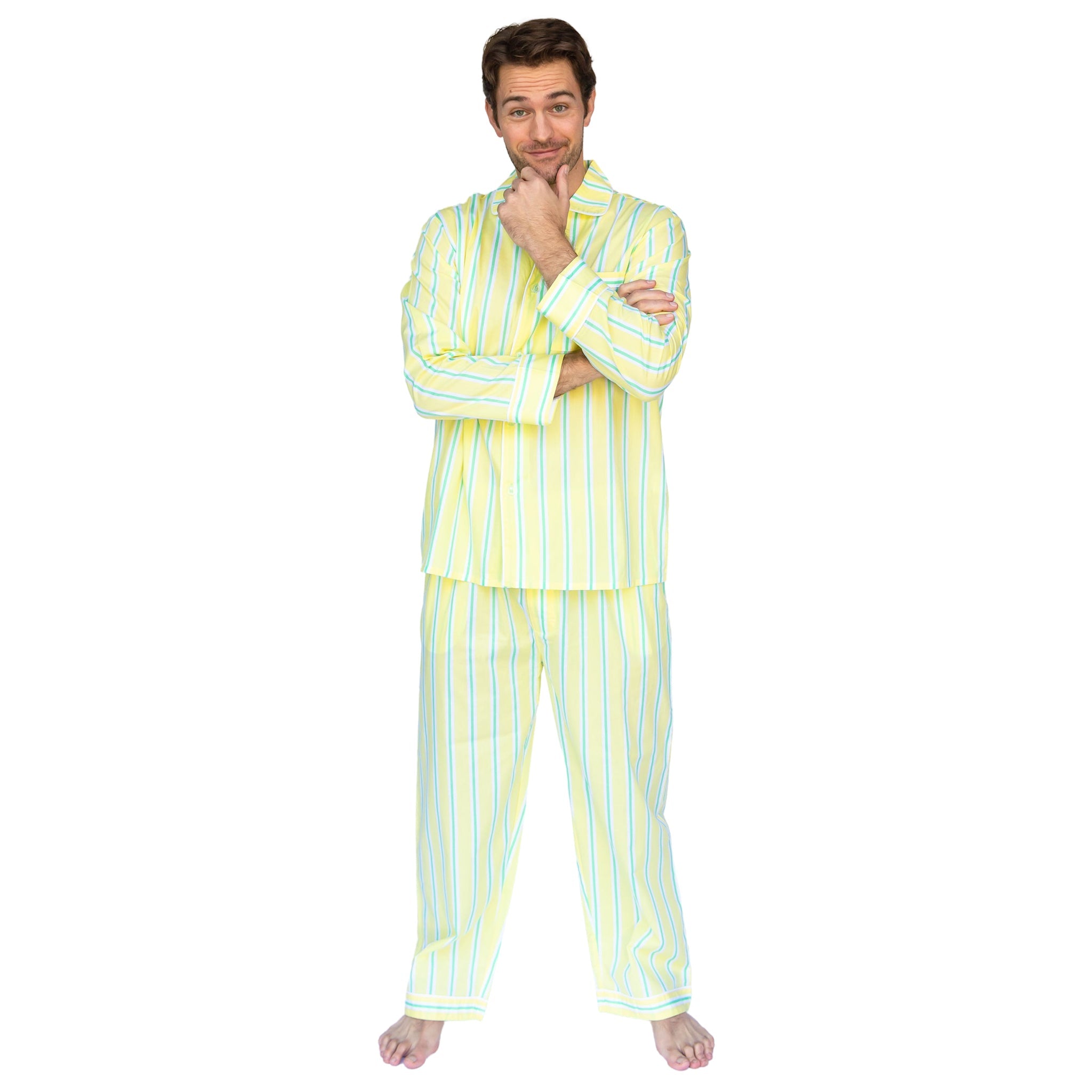 Men's Andy Cohen Yellow + Green Stripe Pj Pant Set