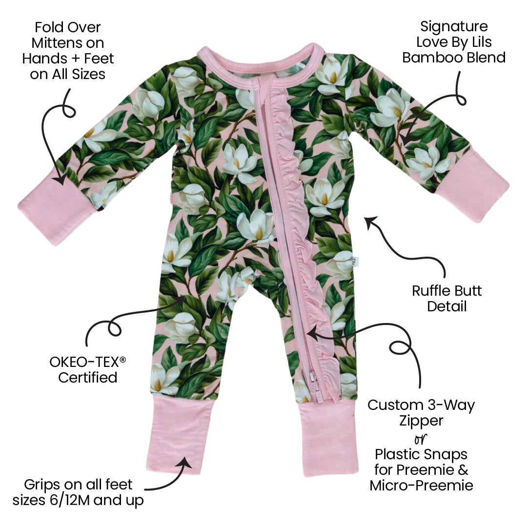 Magnolia Bamboo Ruffle Convertible Footie (2t-4t)