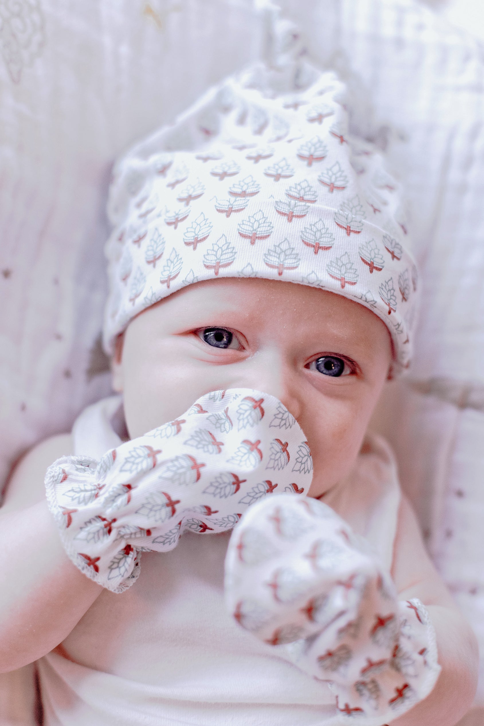 Organic Cotton Bandana Bib, Mitten, Hat Set - Miami