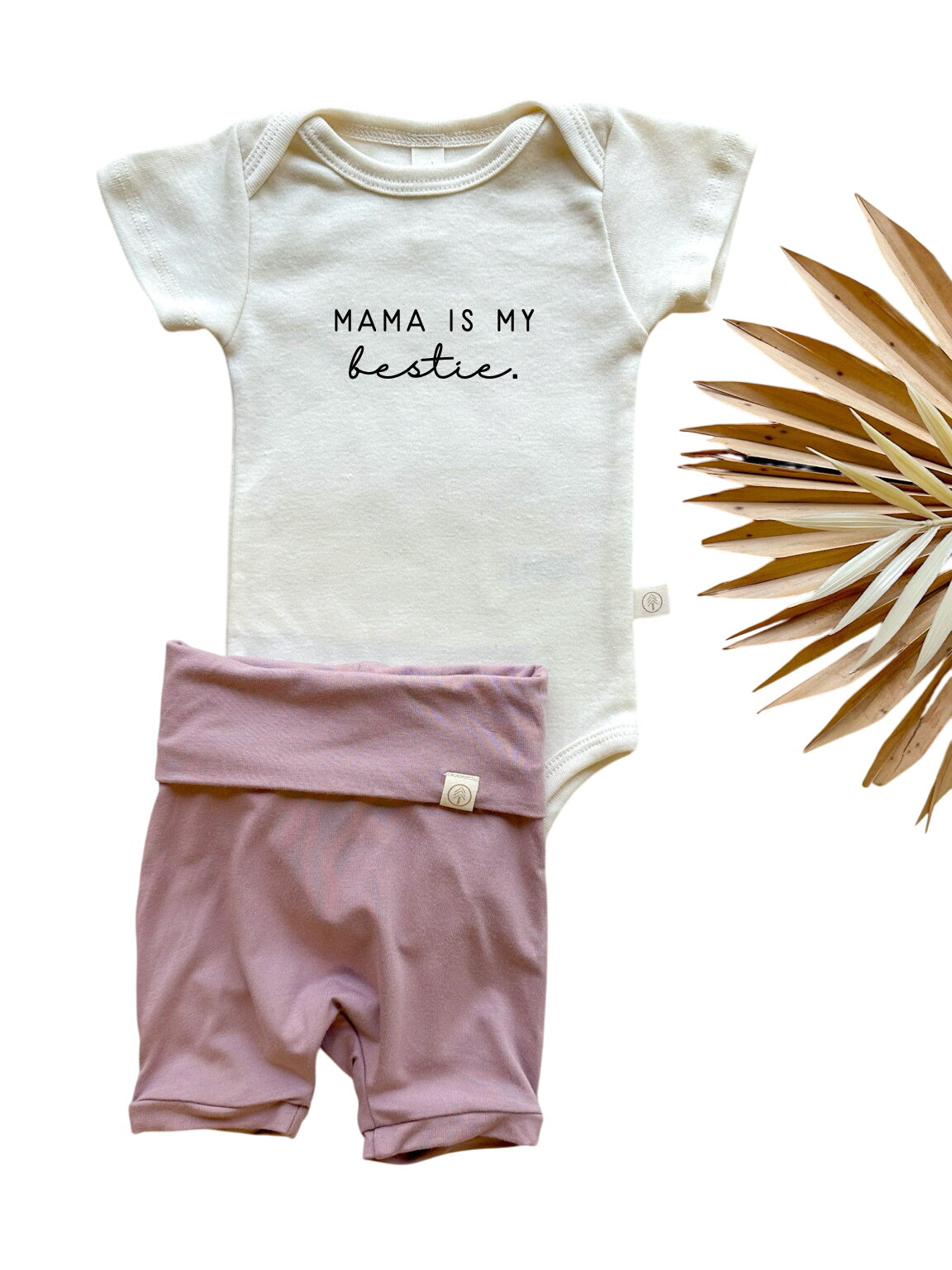 Mama Bestie | Bamboo Fold Over Shorties And Organic Cotton Bodysuit Set | Periwinkle