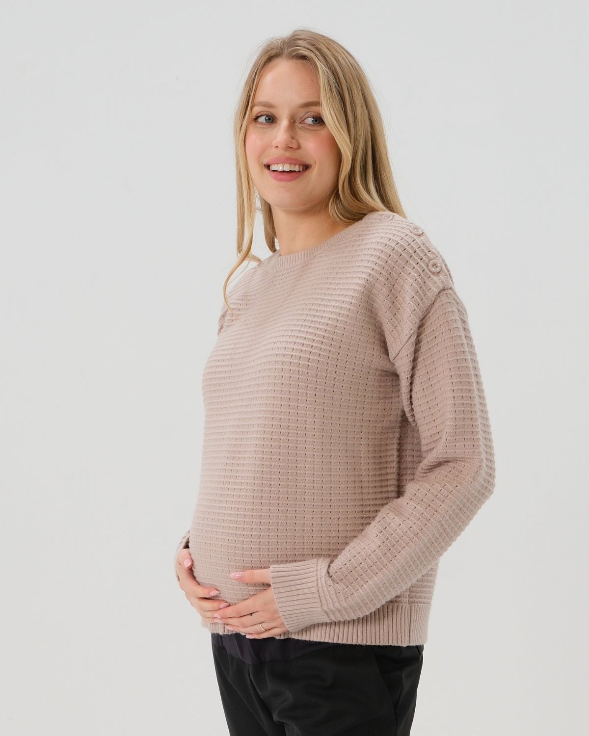 Button-shoulder Maternity & Nursing Sweater W/thumbhole Feature