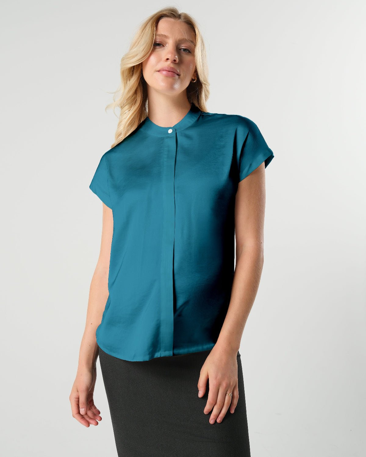 *new* Short Sleeve Satin Maternity Shell Top With Concealed Nursing Zip