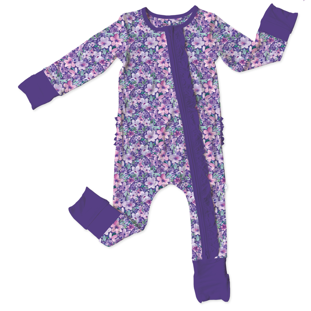 Marlee Purple Bamboo Ruffle Convertible Footie (pre-order)