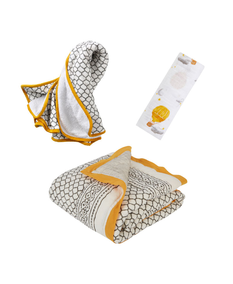 New Baby Gift Set - Yellow Mustard and Grey