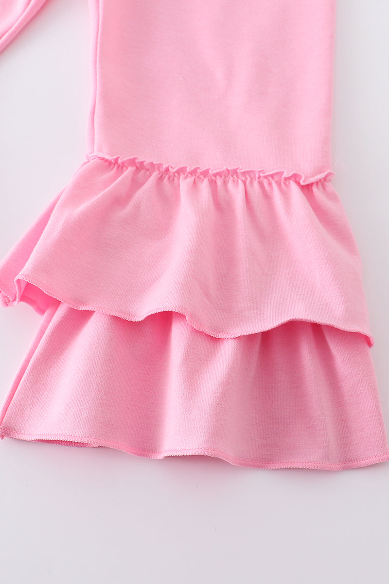 Floral Print Bunny Embroidery Smocked Girl Set