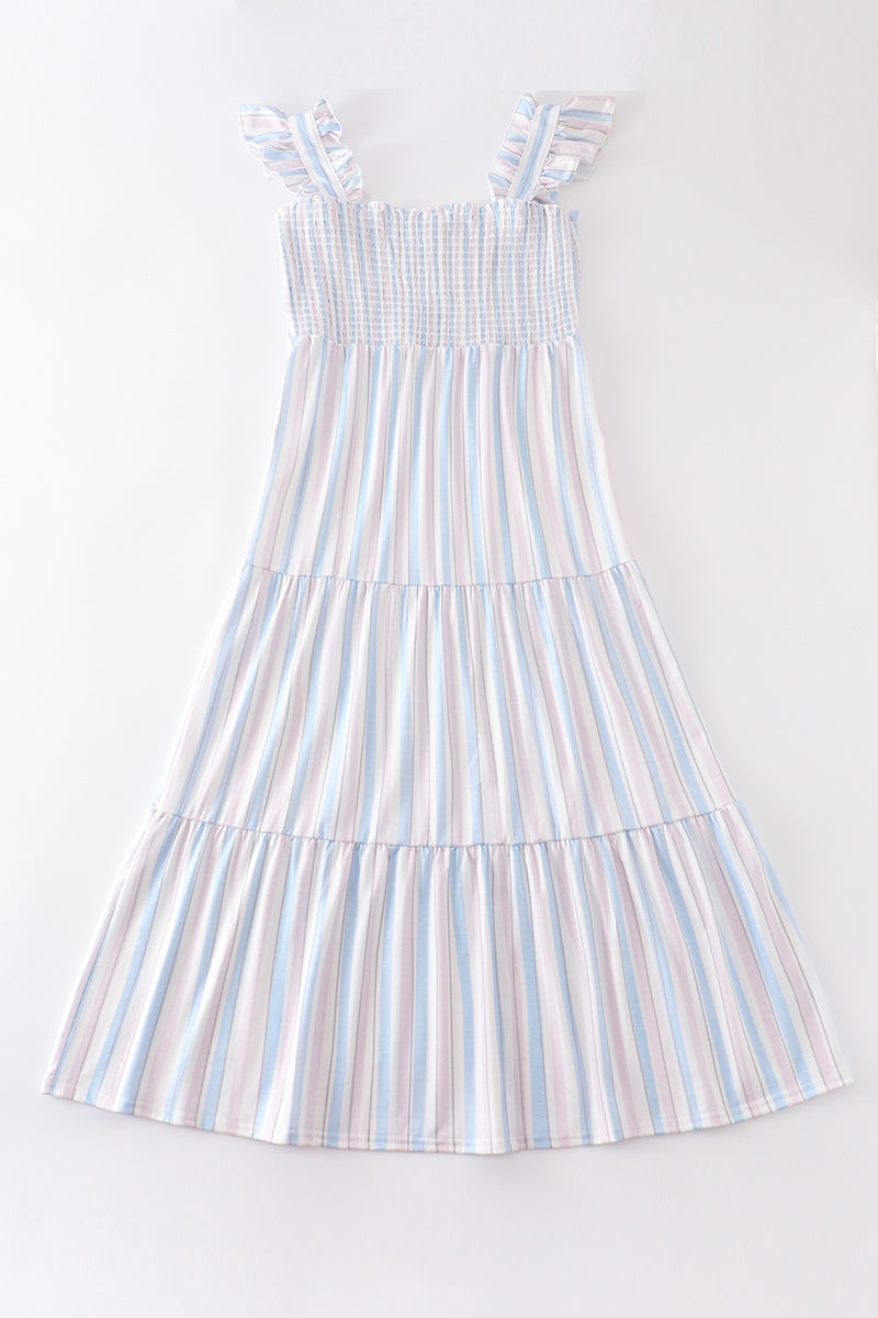 Crab French Knot Stripe Smocked Dress
