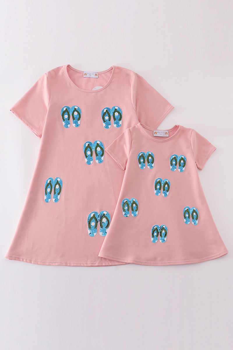 Teal Slipper Sequin Mom&me Dress