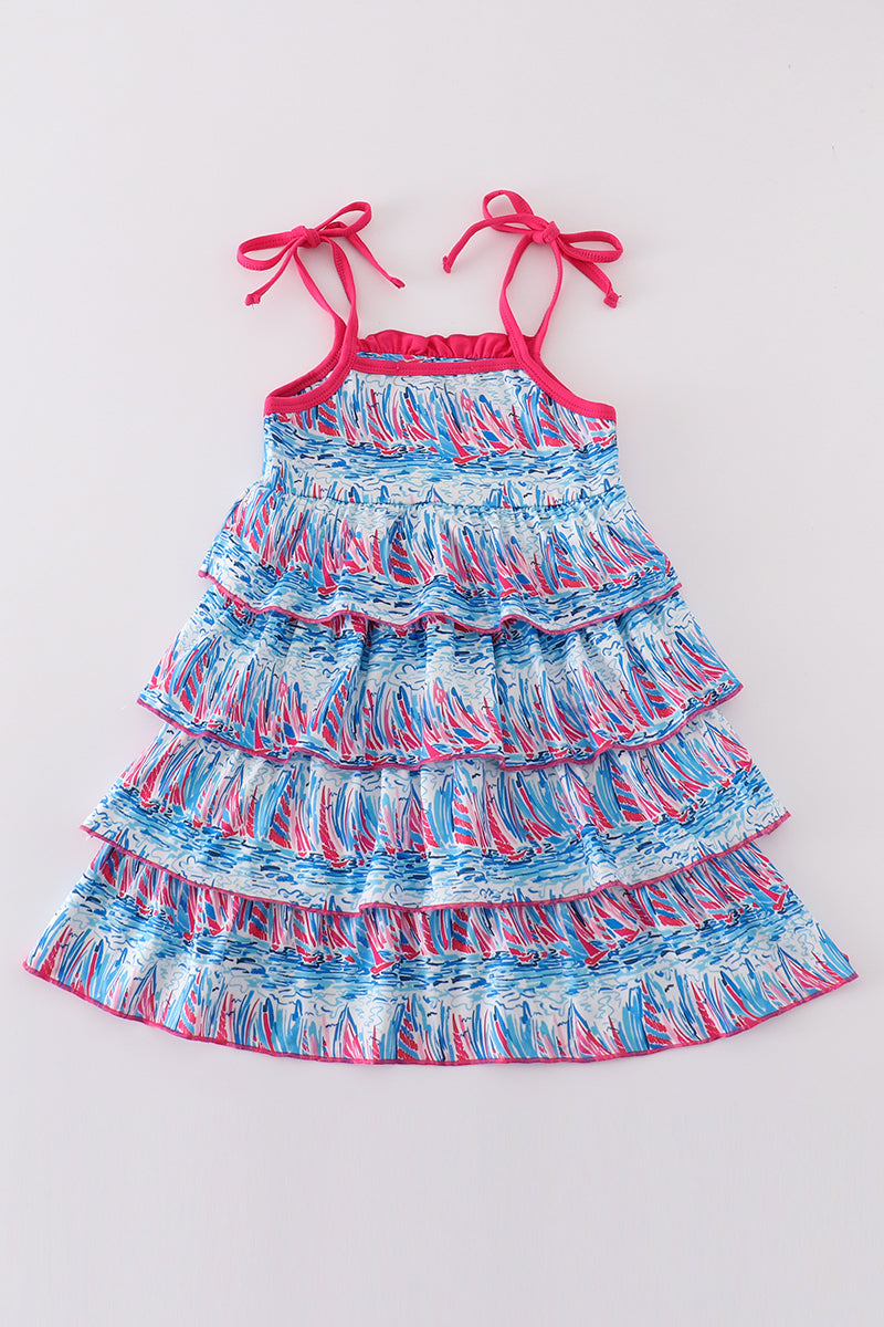 Blue Sailboat Serenade Print Mom&me Dress