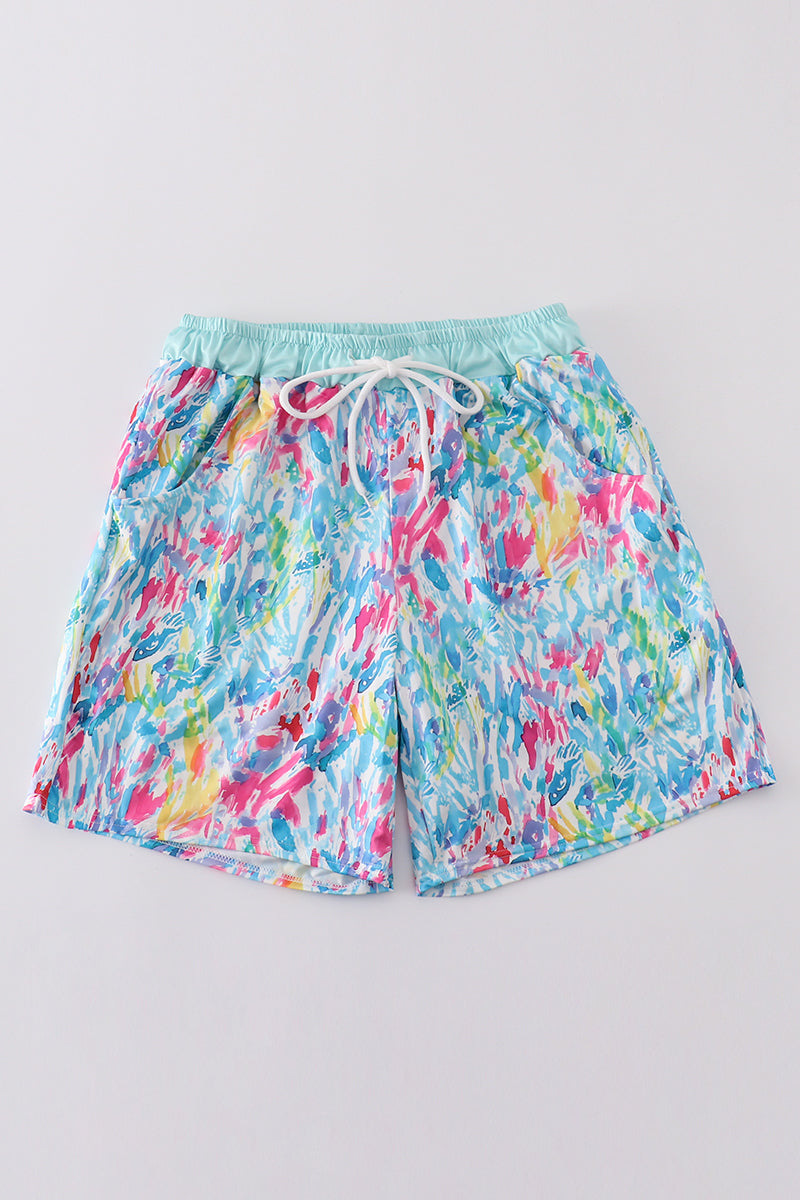 Mint Rainbow Splash Dad Swim Trunks