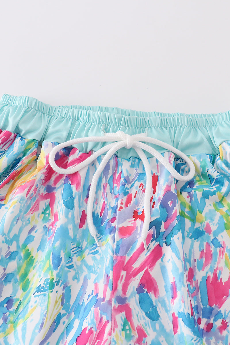 Mint Rainbow Splash Dad Swim Trunks