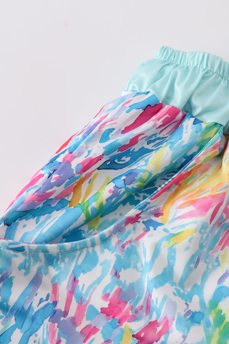 Mint Rainbow Splash Dad Swim Trunks