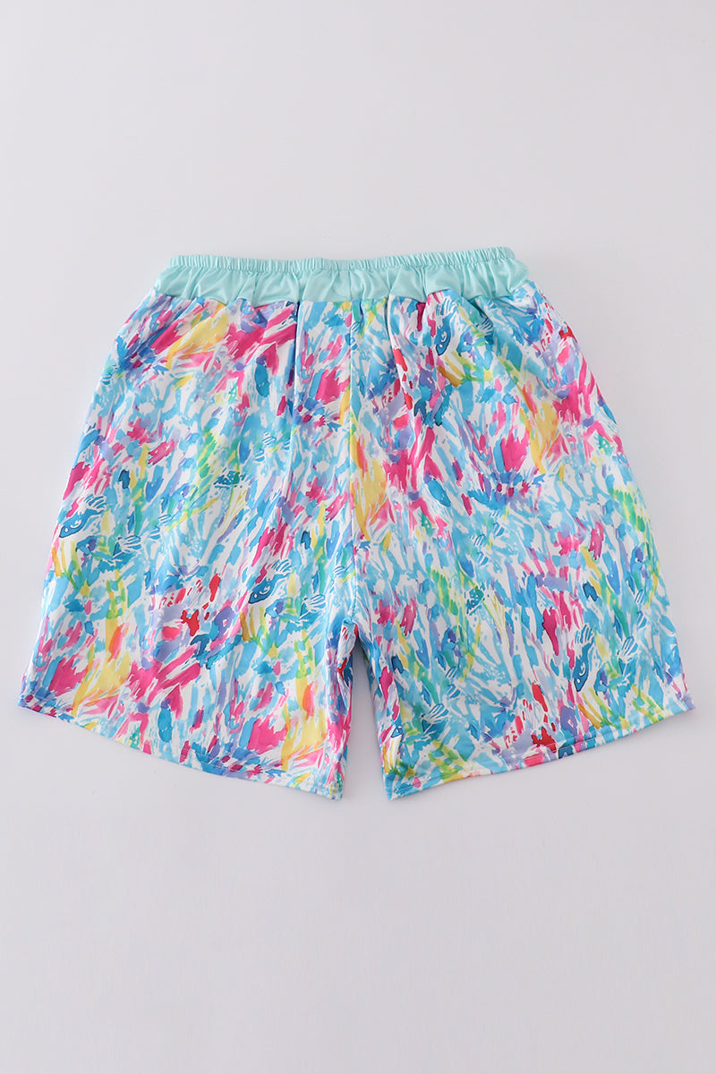 Mint Rainbow Splash Dad Swim Trunks