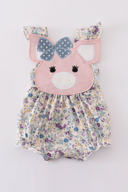 Pig Floral Print Applique Girl Bubble