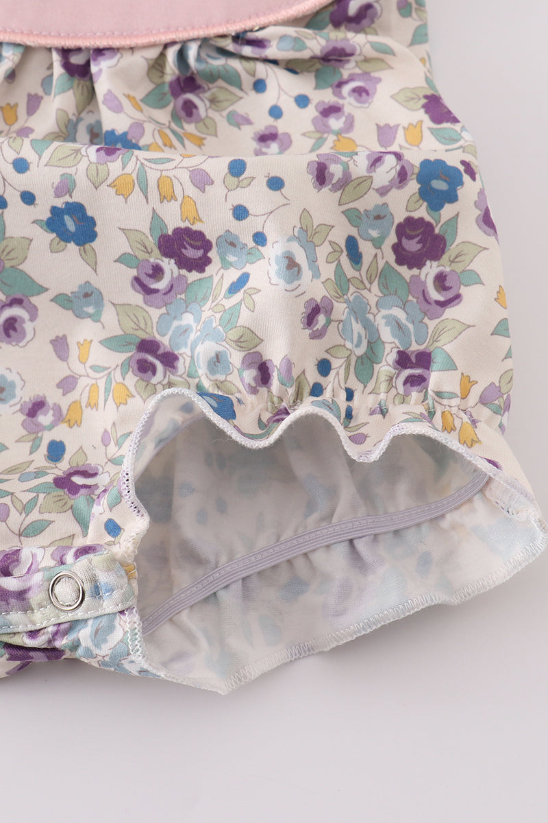 Pig Floral Print Applique Girl Bubble