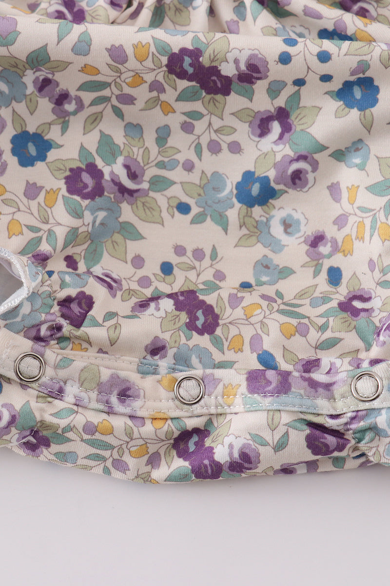Pig Floral Print Applique Girl Bubble