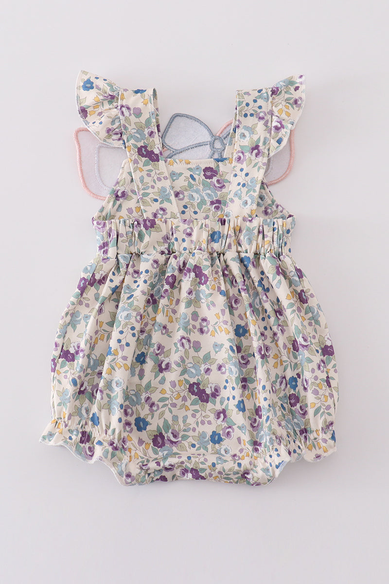 Pig Floral Print Applique Girl Bubble