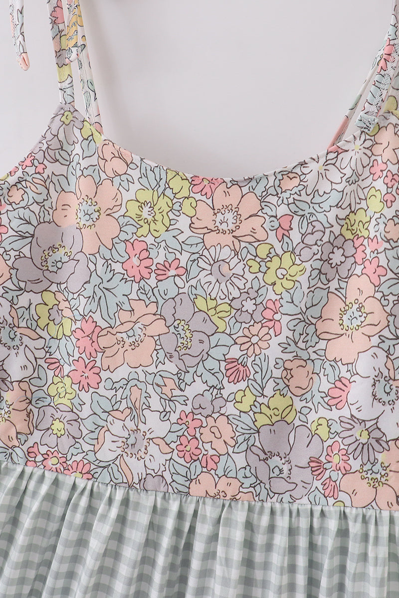 Sage Pastel Floral Harmony Mom&me Gingham Dress