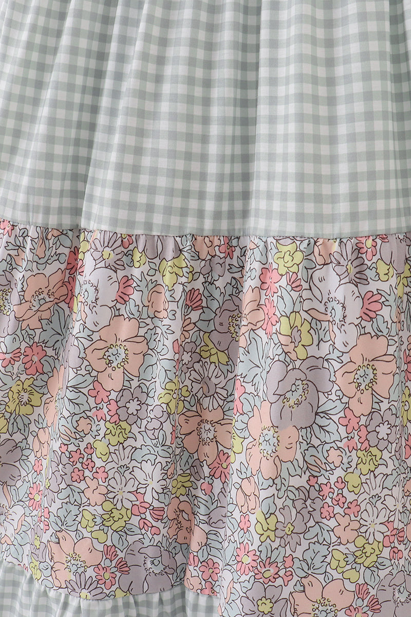 Sage Pastel Floral Harmony Mom&me Gingham Dress