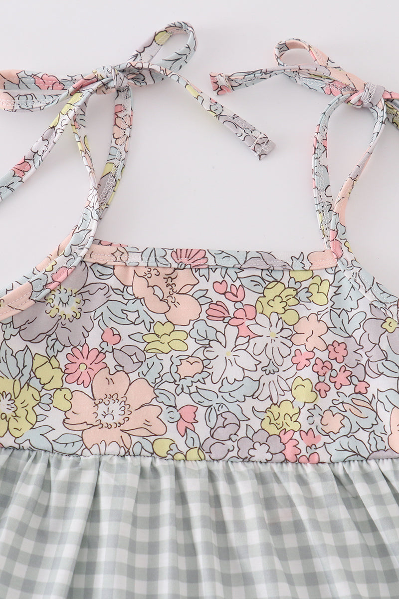 Sage Pastel Floral Harmony Mom&me Gingham Dress