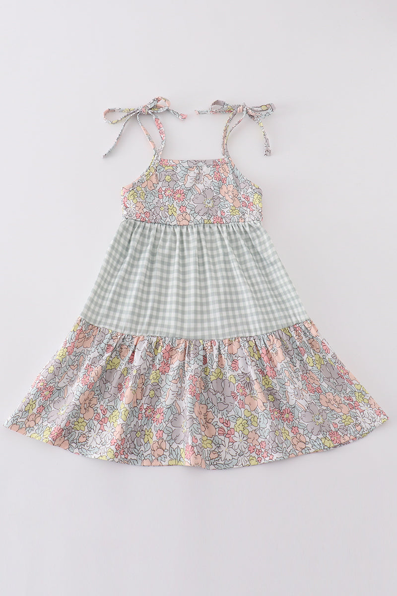 Sage Pastel Floral Harmony Mom&me Gingham Dress