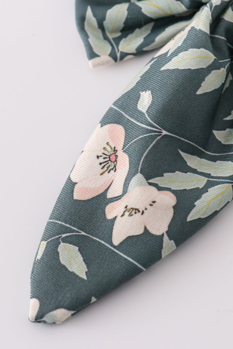Green Forest Bloom Print Girl Sailor Bow