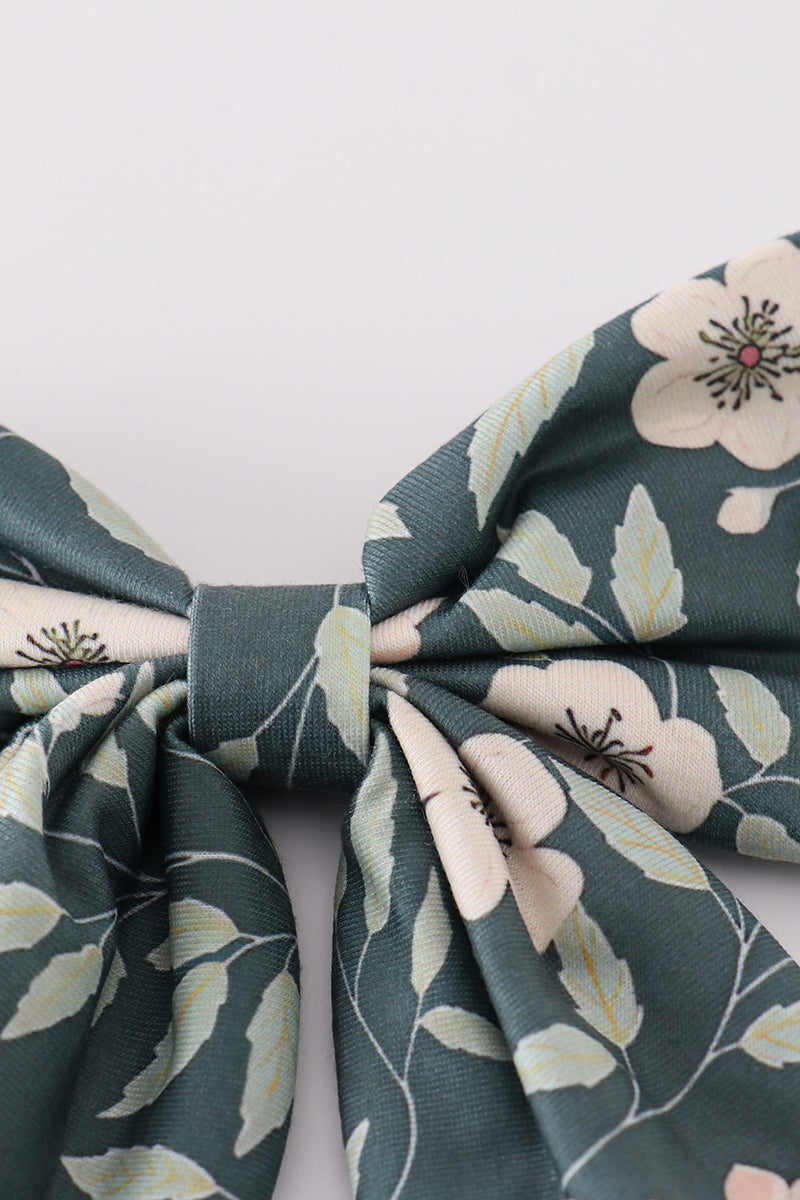 Green Forest Bloom Print Girl Sailor Bow