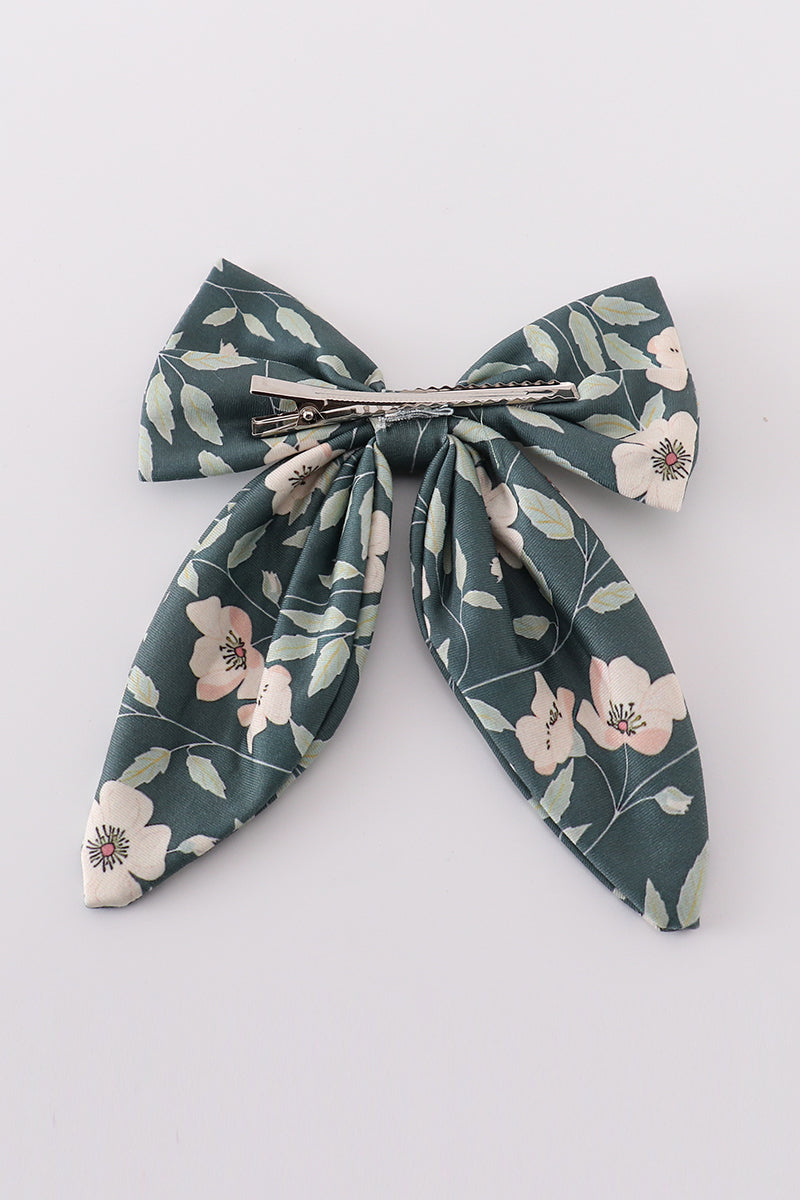 Green Forest Bloom Print Girl Sailor Bow