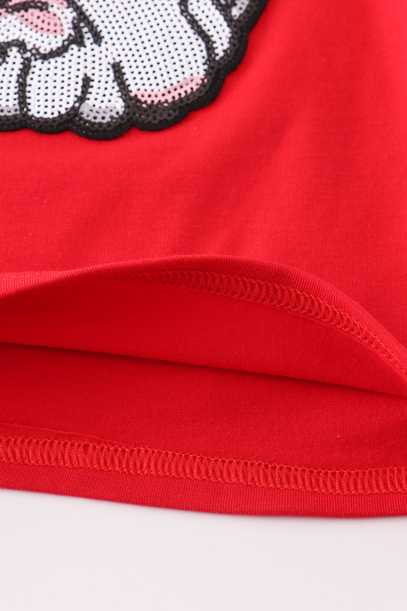 Red Geogia Bulldog Sequin Mom&me Top