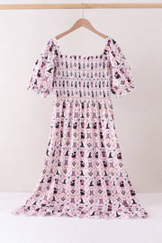 Pink Cat Print Mom Dress