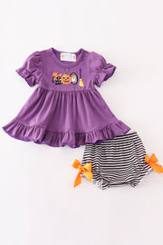 Halloween Pumpkin Ghost Applique Girl Bloomers Set