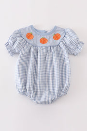 Blue Woven Check Pumpkin Embroidery Girl Bubble