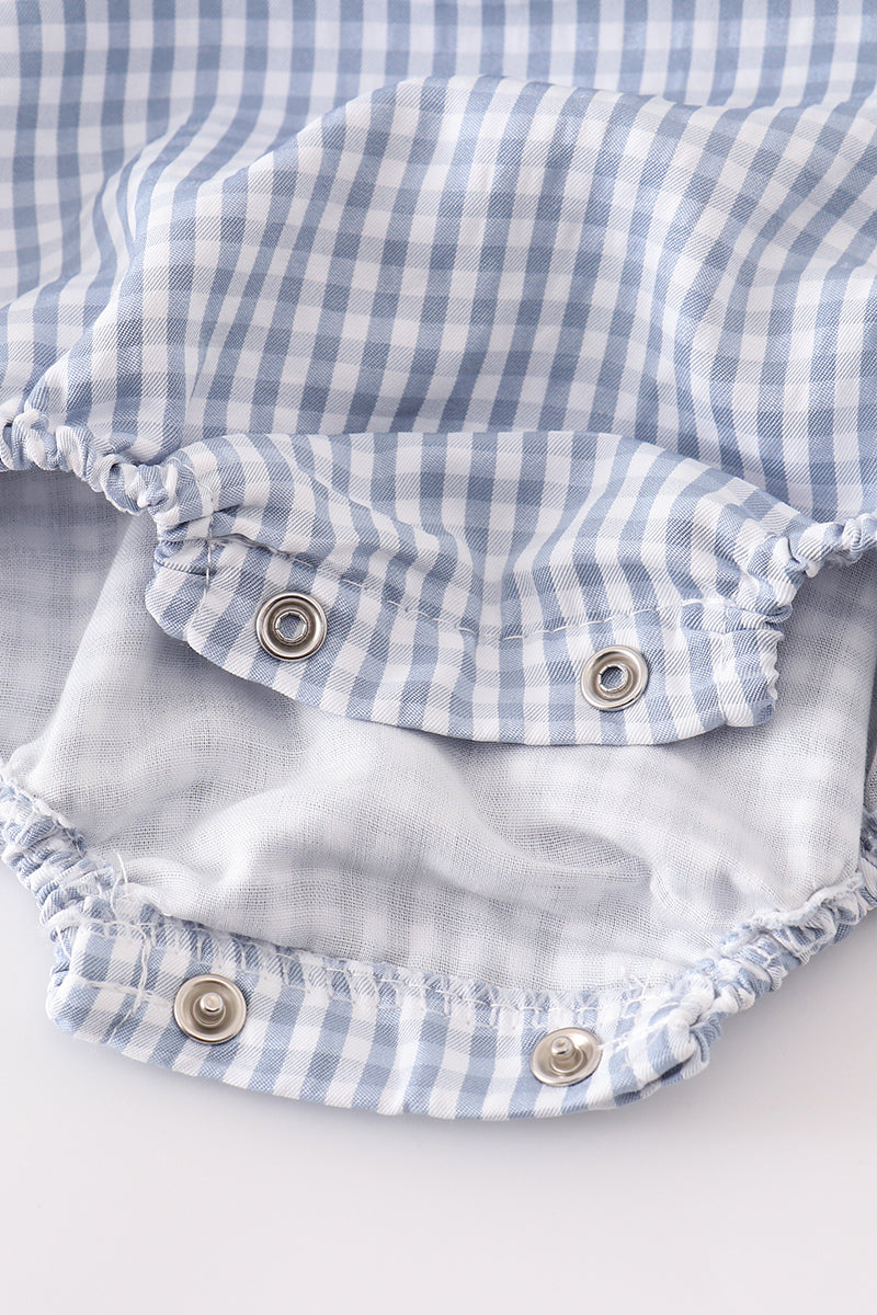 Blue Woven Check Pumpkin Embroidery Girl Bubble