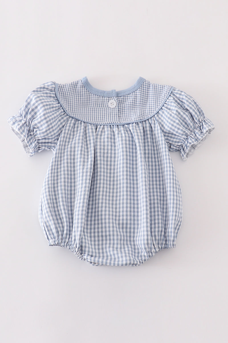 Blue Woven Check Pumpkin Embroidery Girl Bubble