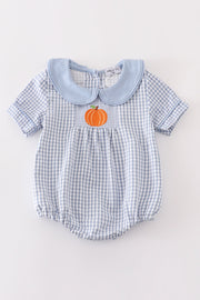 Blue Woven Check Pumpkin Embroidery Boy Bubble