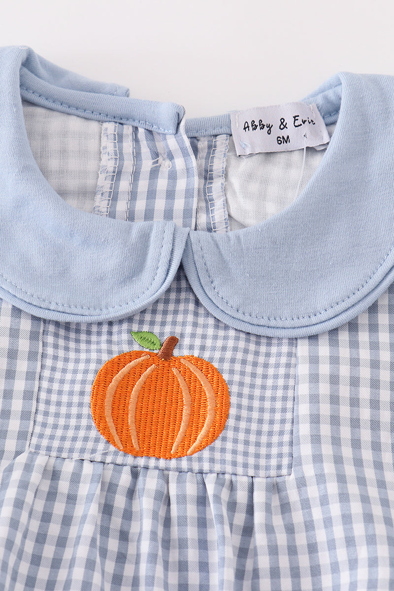 Blue Woven Check Pumpkin Embroidery Boy Bubble