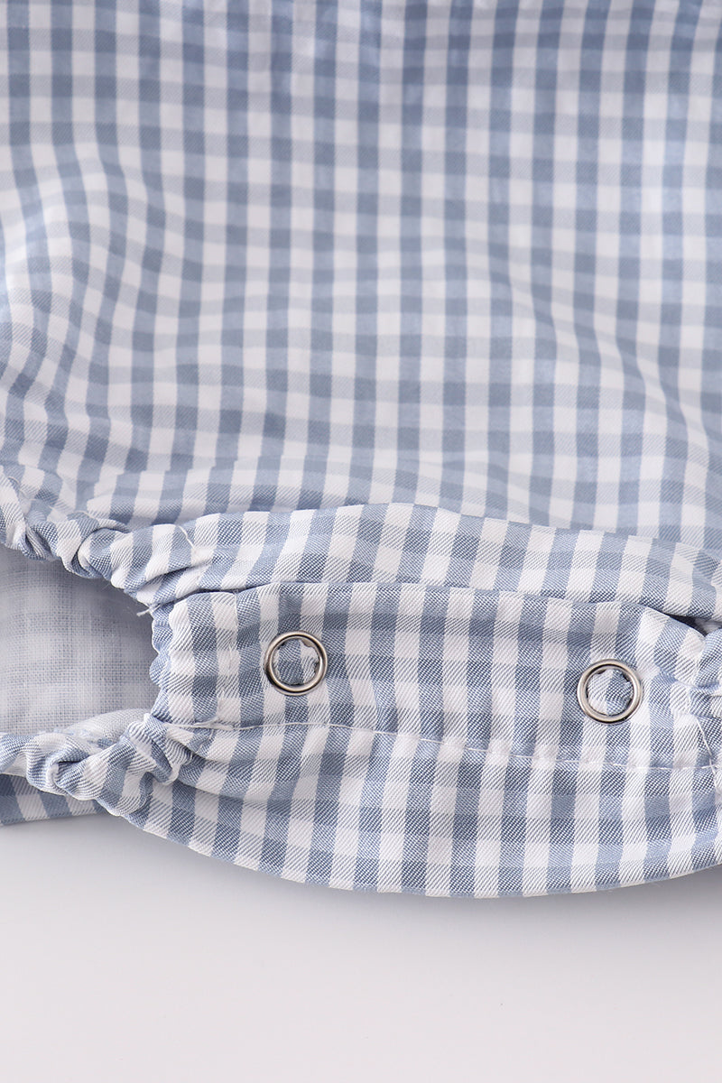 Blue Woven Check Pumpkin Embroidery Boy Bubble