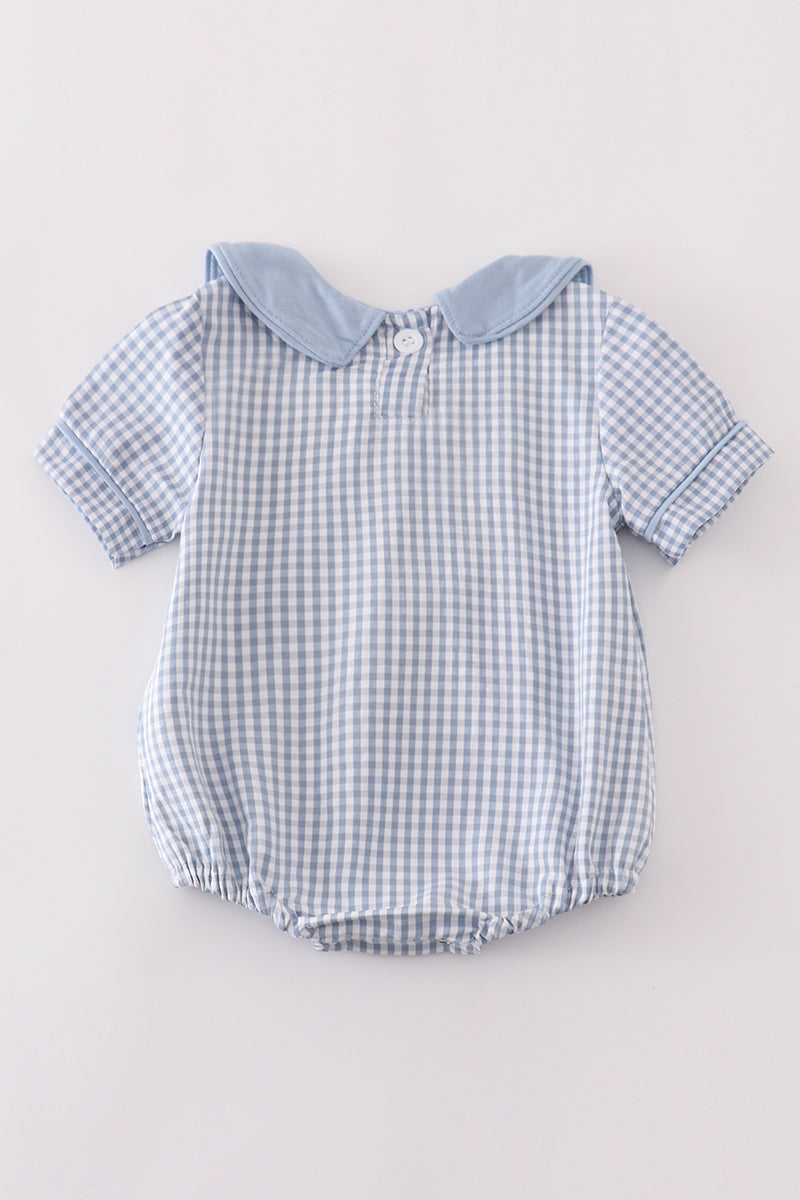 Blue Woven Check Pumpkin Embroidery Boy Bubble