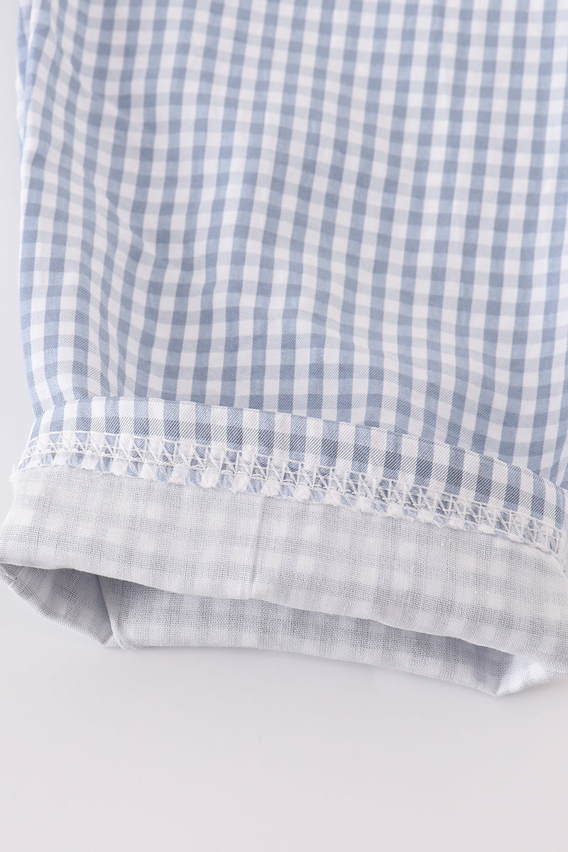 Blue Woven Check Pumpkin Embroidery Boy Set