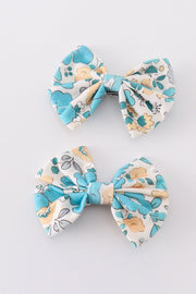 Blue Aqua Meadow Girl Piggie Hair Bow