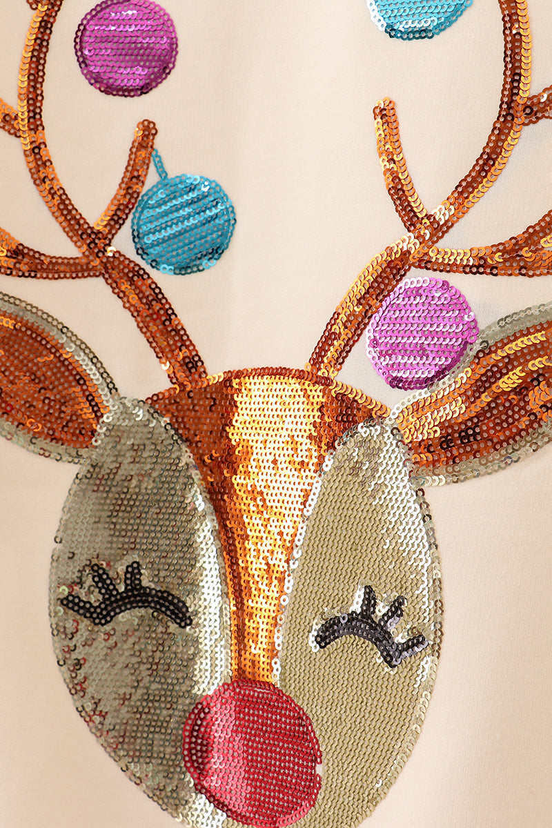 Beige Reindeer Sequin Mom&me Sweatshirt