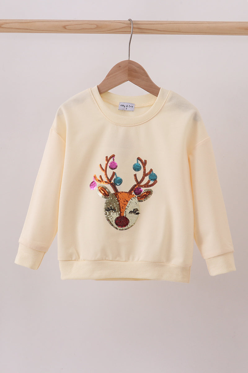 Beige Reindeer Sequin Mom&me Sweatshirt