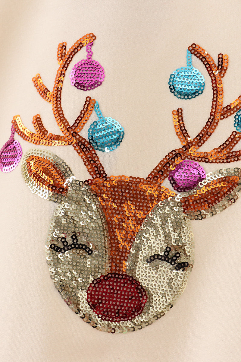 Beige Reindeer Sequin Mom&me Sweatshirt