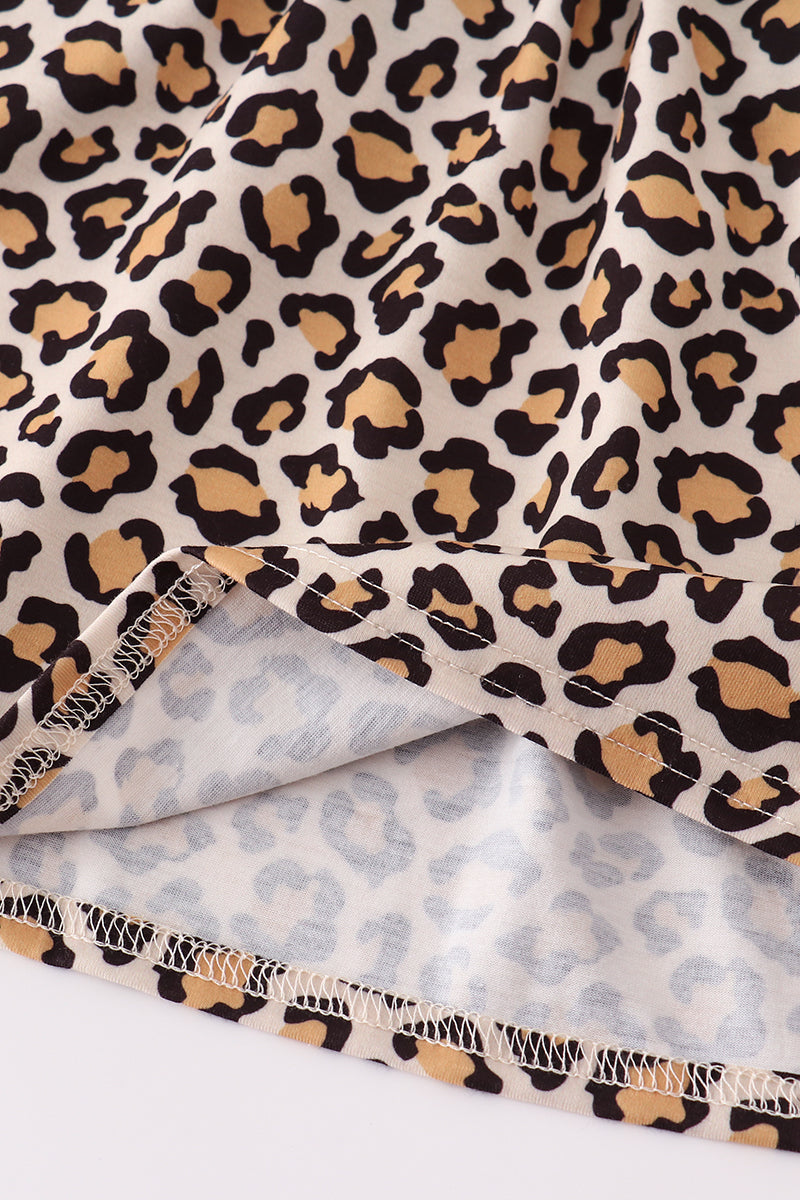 Forest Tree Applique Leopard Ruffle Skorts Set