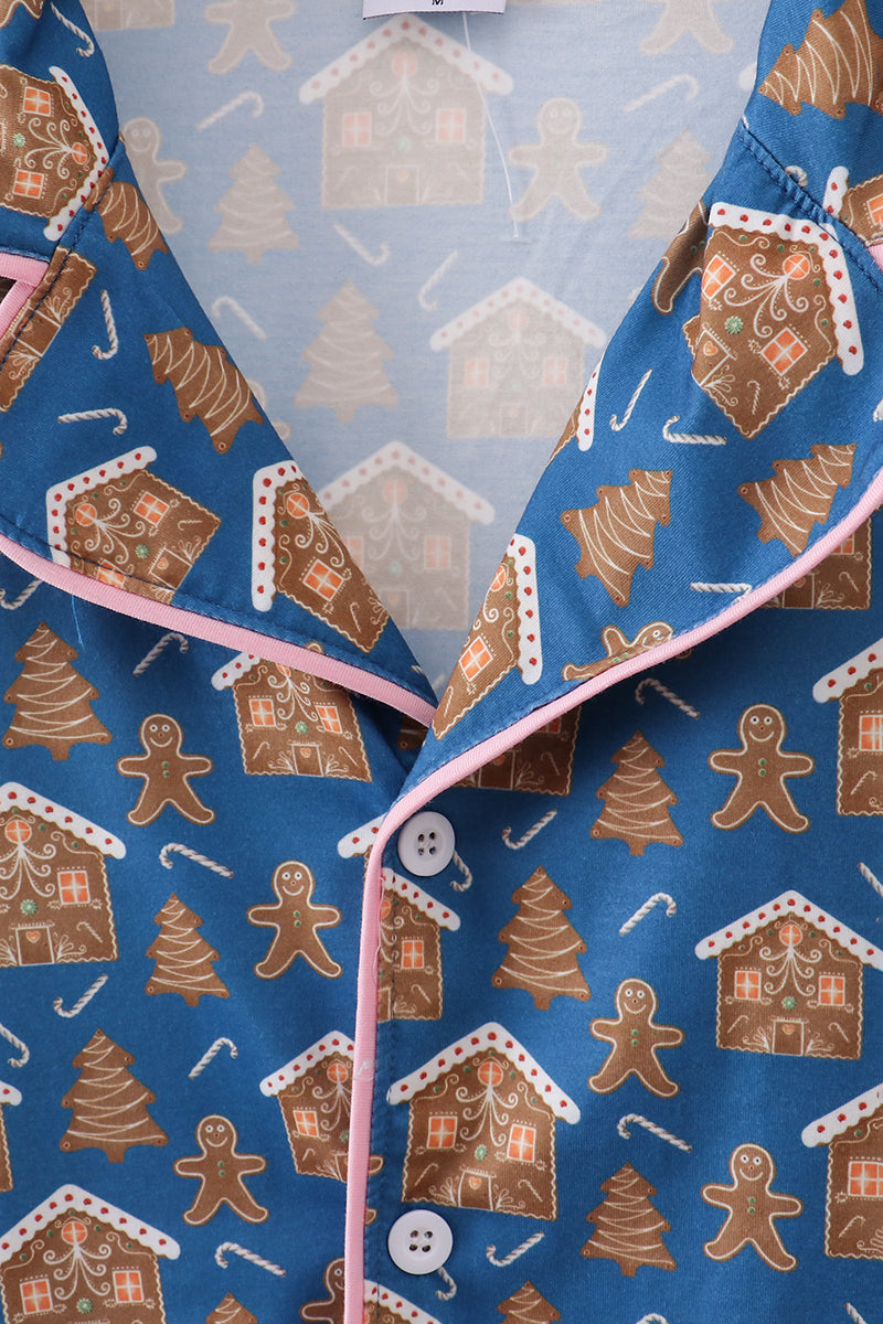 Navy Gingerbread Print Mom Gown